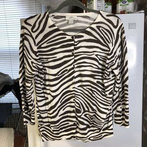 Ann Taylor Zebra Pattern Cardigan Sweater Size XL